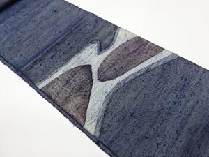 手織り紬抽象模様織出し名古屋帯